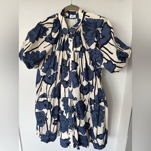 AUREUM Blue and Cream Patterned Shirt Dress